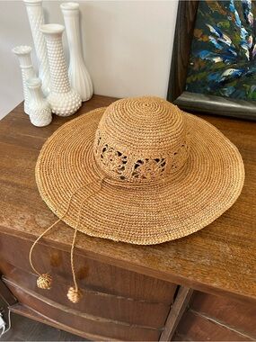 Kooringal Handwoven Floral Crochet Raffia Sun Hat Boho Packable M 57cm